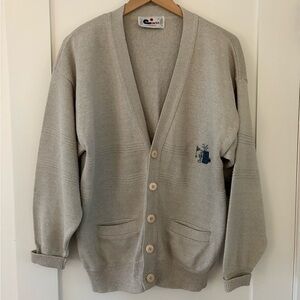 Vintage Golf Embroidered 90s grandpa Cardigan Sweater beige Grey M unisex